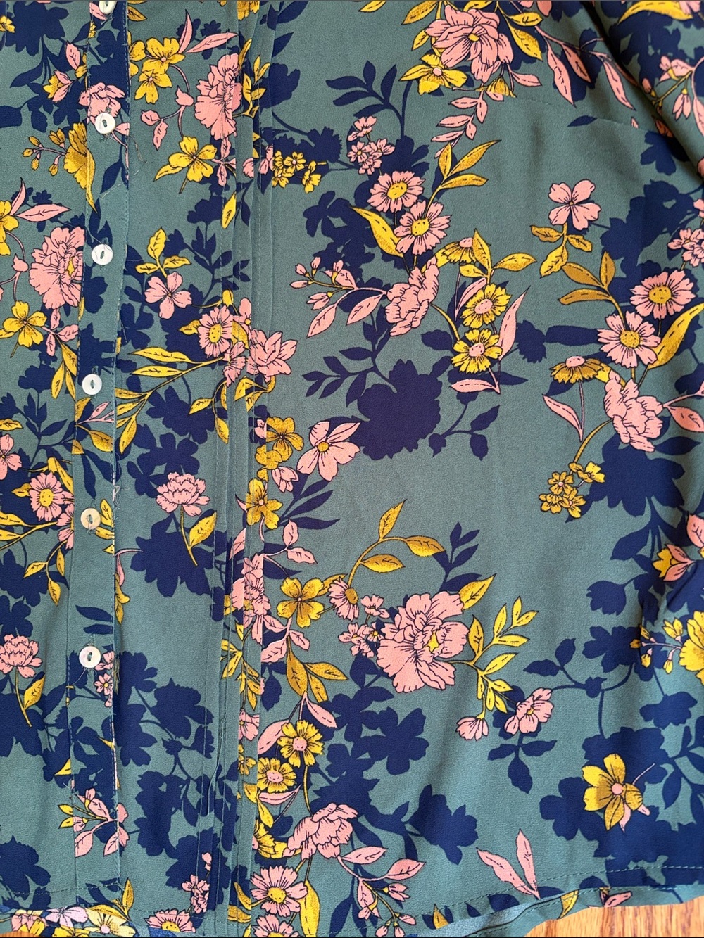 Nanette Lepore Lora Olive Green Floral Button-Up Top. Size: Large - Picture 3 of 10